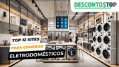 Sala de uma loja repleta de eletrodomésticos com duas mulheres ao fundo