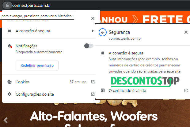 Demonstração dos ícones de cadeado e onde encontrar o certificado SSL