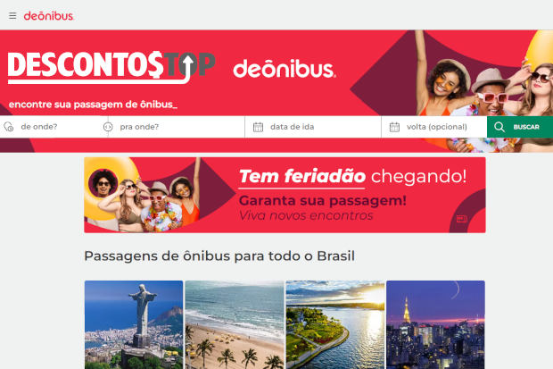 Captura da tela da home do site da DeÔnibus