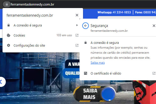 Captura de tela do site Ferramentas Kennedy, demonstrando o ícone do cadeado.