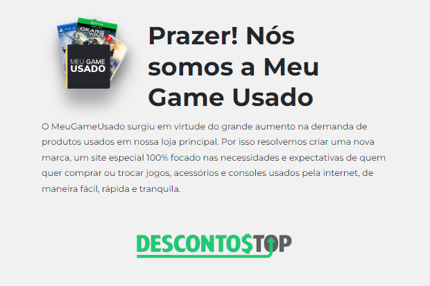 Captura de tela de um pequeno texto do site Meu Game Usado, o qual fala sobre a loja.