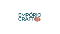 logo empório craft, com empório acima de craft com ambos em azul e um pássaro rosa ao lado direito de craft