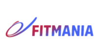 logo fitmania, com fitmania escrito em azul e rosa