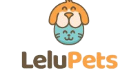 logo lelupets, com a a figura do rosto de um cachorro e de um gato com lelu em marrom e pets em laranja