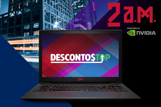 Captura de tela de um banner do site da 2 A.M. Gaming, com um computador em destaque