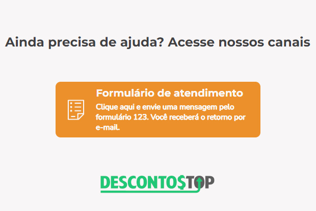 Imagem com informações sobre o formulário de atendimento online do 123 Milhas