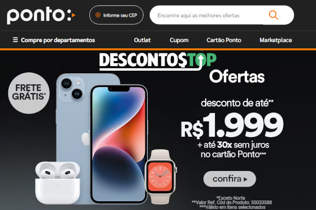 Captura de tela do banner da página inicial do site Ponto Frio. Levemente modificado para encaixar no quadro.