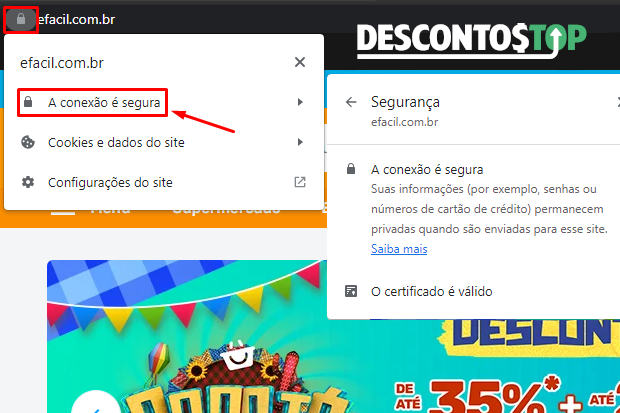 Demonstração de como encontrar os certificados de segurança de um site