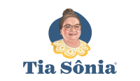 Logo loja Tia Sônia com letras na cor azul.