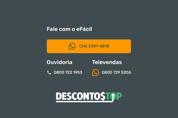 Captura de tela do site eFácil, com os números de telefone do site