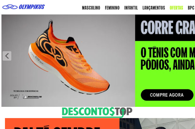 Captura de tela do site da Olympikus com destaque no seu banner inicial