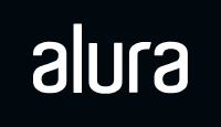 Logo marca Alura com letras na cor branca sobre um fundo de cor preta,