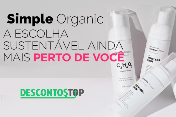 Captura de tela do site Simple Organic, na página inicial , mostrando alguns detalhes do banner inicial.