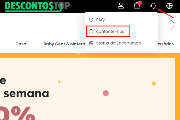 Captura de tela do site Patpat. Nela mostra o canto direito do site, e é demonstrado onde fica a opção 