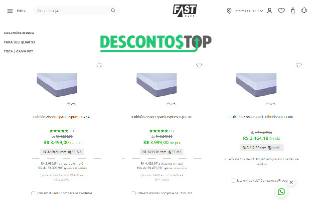 Captura de tela do site ast Shop, onde mostra os colchões.