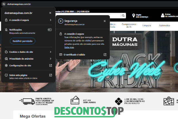 Captura de tela do site dutra máquinas, para demonstração do certificado SSL