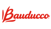 Logo da Bauducco emletras cursivas vermelhas