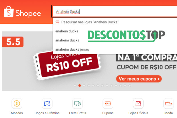 Captura de tela do site Shopee Demonstrando o passo 1 do nosso 