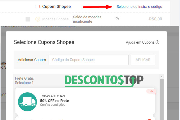 Captura de tela do site Shopee Demonstrando o passo 6 do nosso 