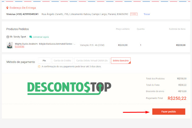 Captura de tela do site Shopee Demonstrando o passo 9 e 10 do nosso 