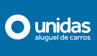 Logo Unidas Aluguel de Carros, com letras na cor branca sobre um fundo na cor azul.