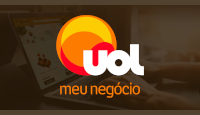 Logo UOL Meu Negócio nas cores branca, laranja e marrom.