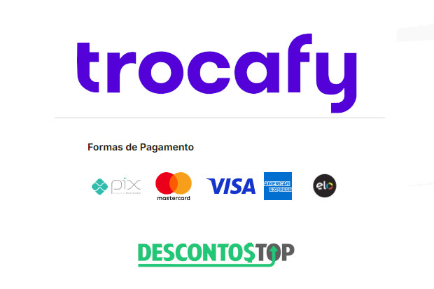 Captura de tela do site Trocafy, mostrando as formas de pagamento aceitas pela plataforma.