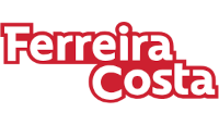 Logo Ferreira Costa com o nome da marca apresentando letras em vermelho e branco.