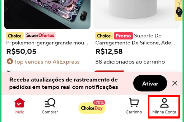 Captura de tela do app AliExpress