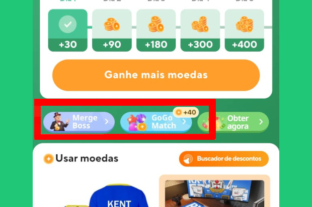 Captura de tela do app do Aliexpress mostrando onde se encontram os jogos na plataforma.