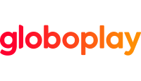 Logo Globoplay com o nome da marca apresentando diferentes tons de vermelho e laranja.