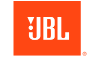 Logo JBL com as letras do nome da marca na cor branca sobre um fundo na cor laranja.