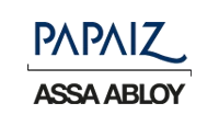 Logo Papaiz Assa Abloy nas cores azul e preta.