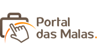 Logo Portal das Malas com ícones e letras do nome da marca nas cores marrom e laranja.