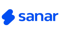 Logo Sanar com o nome da marca acompanhada por uma figura representando a letra 