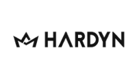 Logo com a figura de uma coroa de tr~es pontas ao lado do nome da marca Hardyn. todos os elentos em preto.