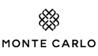 Logo Monte Carlo com o nome da marca e elementos em preto