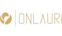 O logo apresentando a palavra "ONLAURI" ao lado de um símbolo abstrato, ambos na cor dourada.