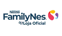 O logo apresentando "Nestlé FamilyNes" em azul escuro, com "Loja Oficial" abaixo, e um símbolo abstrato colorido (amarelo, roxo, rosa, azul claro) à direita