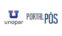 Logo apresentando o símbolo da Unopar seguido pelo texto "Portal Pós". Os elementos da imagem estão nas cores cinza e azul.