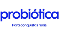 Logo na cor azul com o nome Probiótica em evidência acima da frase: Para conquistas reais.