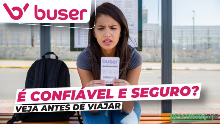 Mulher com expressão de dúvida segurando ticket de ônibus na estação, promovendo a confiabilidade do Buser. Conheça se o Buser é confiável antes de viajar.