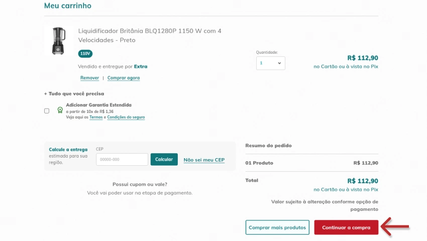 Imagem de um liquidificador Britânia BLQ1280P na cor preta, com detalhes do painel e design moderno.