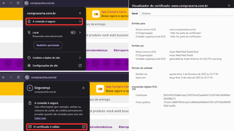 Certificado de segurança do site compra certa garantido como válido, reforçando a compra certa é seguro ao adquirir produtos online.