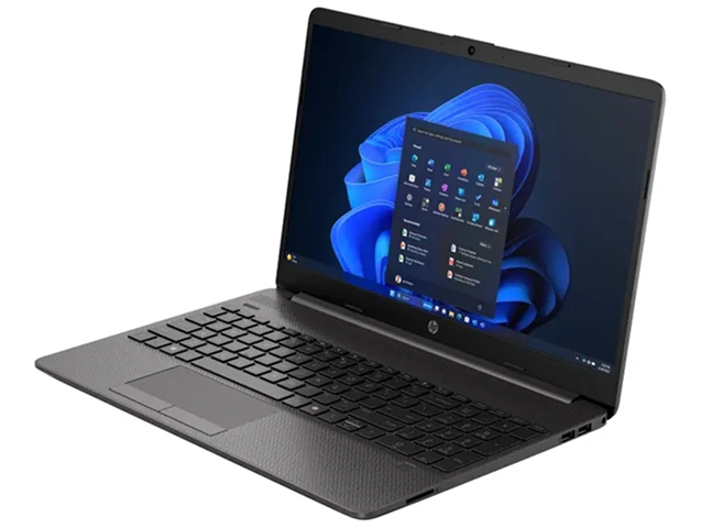 Imagem de um notebook HP com tela ligada exibindo o sistema operacional Windows 11, destaque para a palavra-chave HP 256R G9, ideal para uso profissional e pessoal.