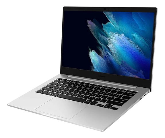 Imagem de um laptop Samsung Galaxy Book Go com tela ampla e teclado confortável, ideal para uso diário e produtividade com design moderno.