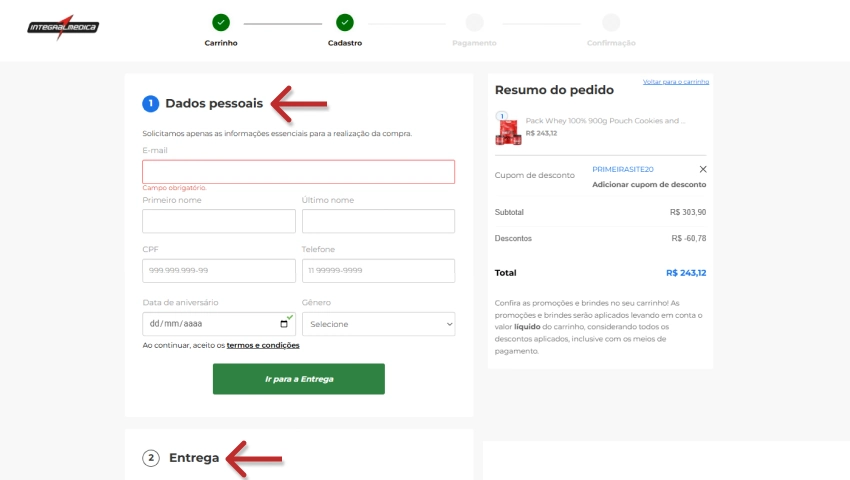 Tela de confirmação de pedido de compra online com detalhes de pagamento, endereço de entrega e resumo do pedido