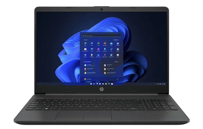 Imagem de um notebook HP com tela ligada exibindo o sistema operacional Windows 11, destaque para a palavra-chave HP 256R G9, ideal para uso profissional e pessoal.
