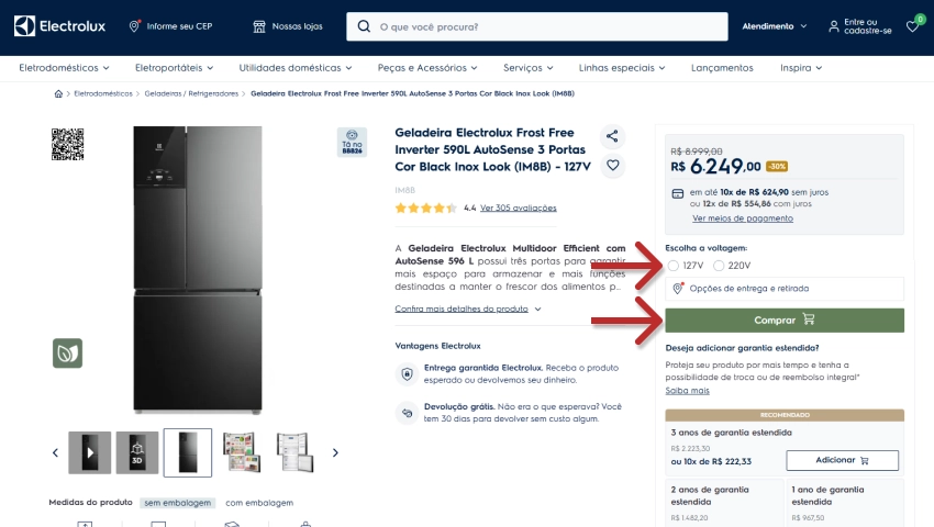 Imagem de geladeira Electrolux Frost Free Inverter 590L na cor preta, com manípulos de fácil acesso e capacidade de 590 litros, ideal para famílias.