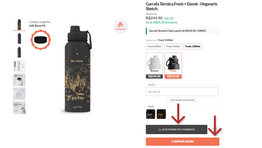 Garrafa Térmica Fresh Harry Potter com capa preta, capinha personalizada, ideal para manter bebidas aquecidas ou geladas, disponível na Gocase.